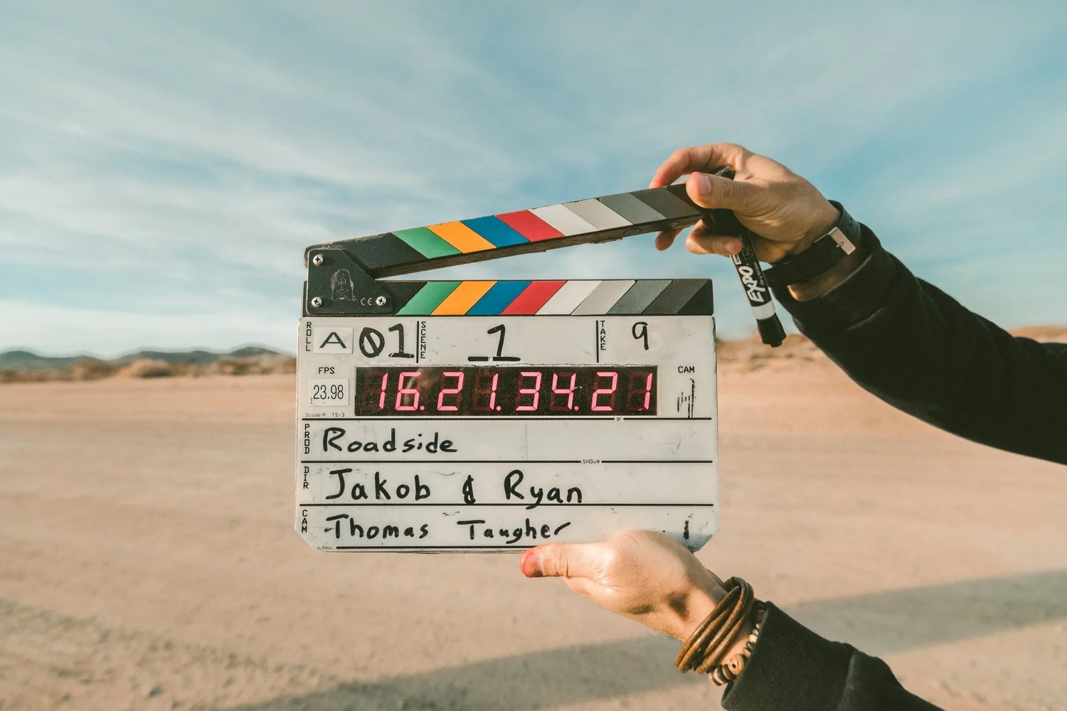 Filmklappe am Filmset